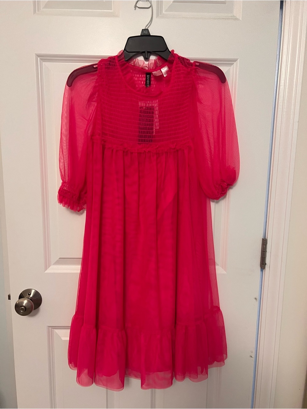 H&M Divided Fuchsia Ruffle Mesh Babydoll Dress